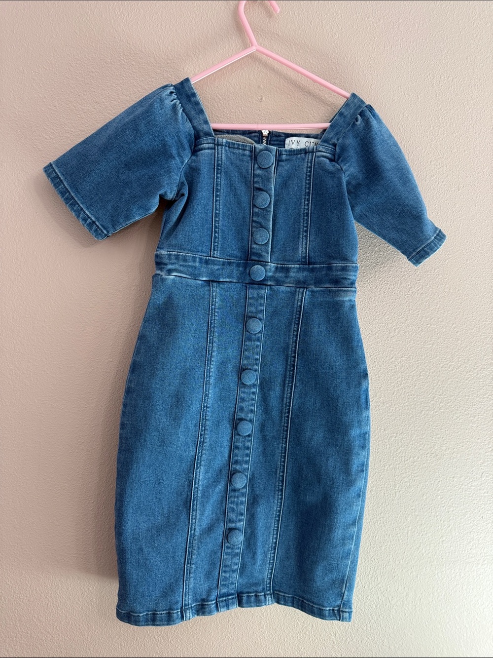 Denim Button-Front Kids Dress - Blue